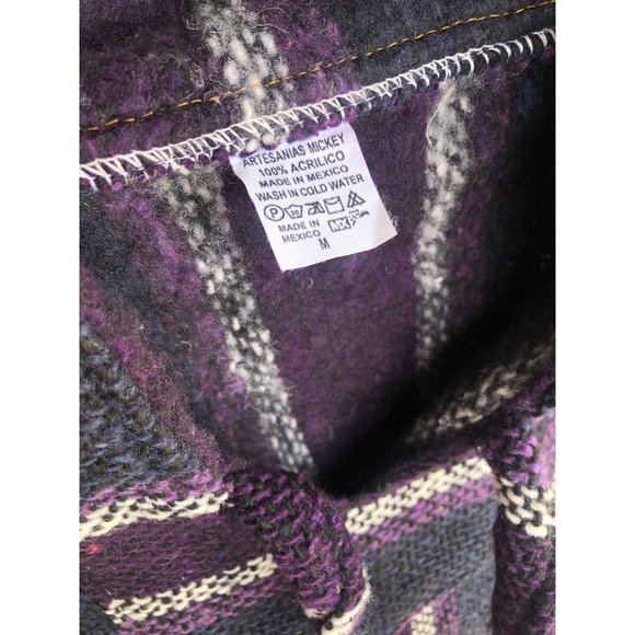 Mexican Poncho Baja Hoodie Surfer Rug Pullover Made in‎ Mex Unisex M Purple - Picture 2 of 3